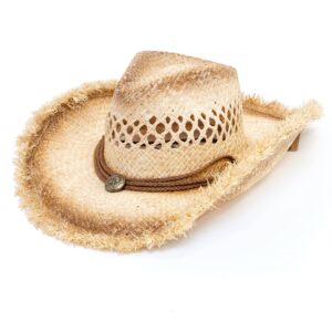 Old Stone Straw Cowboy Cowgirl Hat for Men Women Wide Brim Sun Hat Western Style (Cheryl Beige)