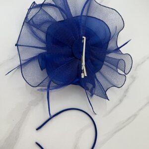 Women Fascinators Organza Fascinators 20S Party Hat Wedding Tea Party Fascinator Pillbox Hat with Headband Hairclip Royal Blue