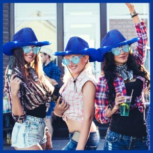 Zhanmai 3 Pack Lights Cowboy Hat LED Light up Sequins Cowgirl Hat and Heart Glasses Set for Flashing Retro Party Accessories(Blue)