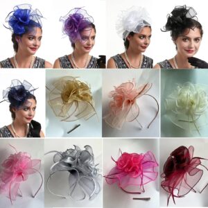 Women Fascinators Organza Fascinators 20S Party Hat Wedding Tea Party Fascinator Pillbox Hat with Headband Hairclip Royal Blue