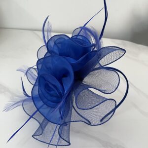 Women Fascinators Organza Fascinators 20S Party Hat Wedding Tea Party Fascinator Pillbox Hat with Headband Hairclip Royal Blue