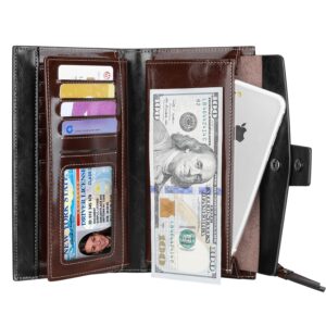 Itslife Women's Wallet Leather RFID Blocking Large Capacity Genuine Clutch Checkbook Wallet Card holder (oilcoffee)