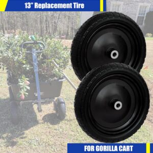 13” Flat-Free Tires for Cart,Solid Polyurethane Wheels for Hand Truck Garden Cart Trolleys,with 5/8” Axle 2.16” Offset Hub 3.15” Tire Width 600 lbs Capacity, 2pack