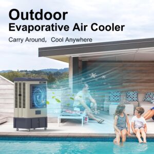 MEPTY 4800 CFM Portable Swamp Cooler, Evaporative Air Cooler with Continuous Auto Fill, Evaporative Cooler for Commercial, Industrial, Garage, Patio, Outdoor Use, 41Inch, 970sq.ft, Scroll Casters