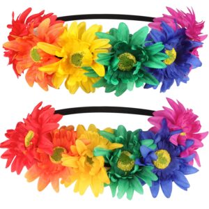 SunnyPro Sunflower Headband Flower Crown Hair Band - Pride Rainbow LGBT Accessories Floral Crowns for Women and Girls- 2 Pack