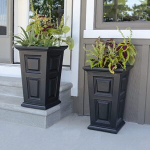 Mayne Wyndham 24in Tall Planter - 2 Pack - Black - Built-in Water Reservoir (7829-B)