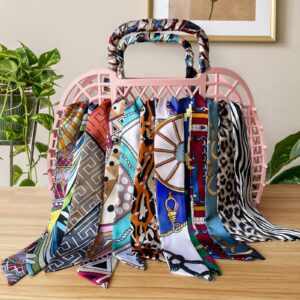 RainFlowwer Fashion Scarf Handle Bag Hair Tie Headband, 12Pcs Neckerchief Package Hair Head Band for Purse Decor, Neck Scarf Skinny Scarfs for Women Hair Bracelet