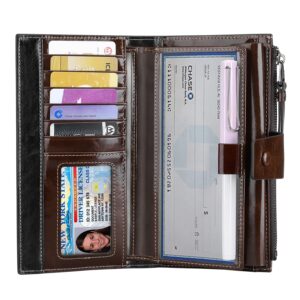 Itslife Women's Wallet Leather RFID Blocking Large Capacity Genuine Clutch Checkbook Wallet Card holder (oilcoffee)