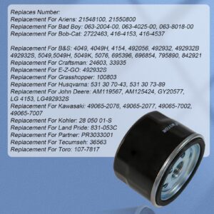 RALBDX Oil Filter 492932S 492932 795890 695396 492932B 492056 696854 842921 Compatible with Kawasaki Kohler Lawn Mower 5076 492056