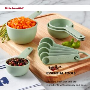 KitchenAid Universal Easy To Read Measuring Cup and Spoon Set with Soft Grip Handle for Maximum Control, Hang Hole and Nesting For Easy Storage, Dishwasher Safe, 9 Piece, Pistachio