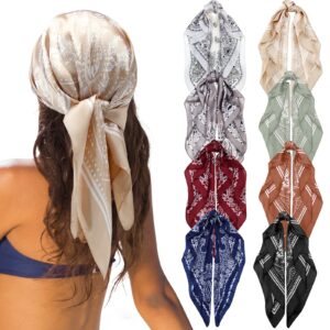 zhanmai 8 pcs 27.5 x 27.5 inch square satin head scarves women silk bandana hair scarves hair wrap neck scarf for sleeping (colorful,classic)