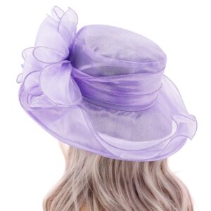 Testudineus Women Organza Bow-Knot Church Hat Fascinator Cap for Tea Party Bridal Wedding Dress Sun Hat