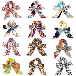 RainFlowwer Fashion Scarf Handle Bag Hair Tie Headband, 12Pcs Neckerchief Package Hair Head Band for Purse Decor, Neck Scarf Skinny Scarfs for Women Hair Bracelet