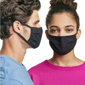 AIRQUEEN [10 Masks] Hane's Men's and Women's Soft 3-Ply 100% Cotton Washable and Reusable Face Masks with Adjustable Nosepiece,One size Fits most.(Black)