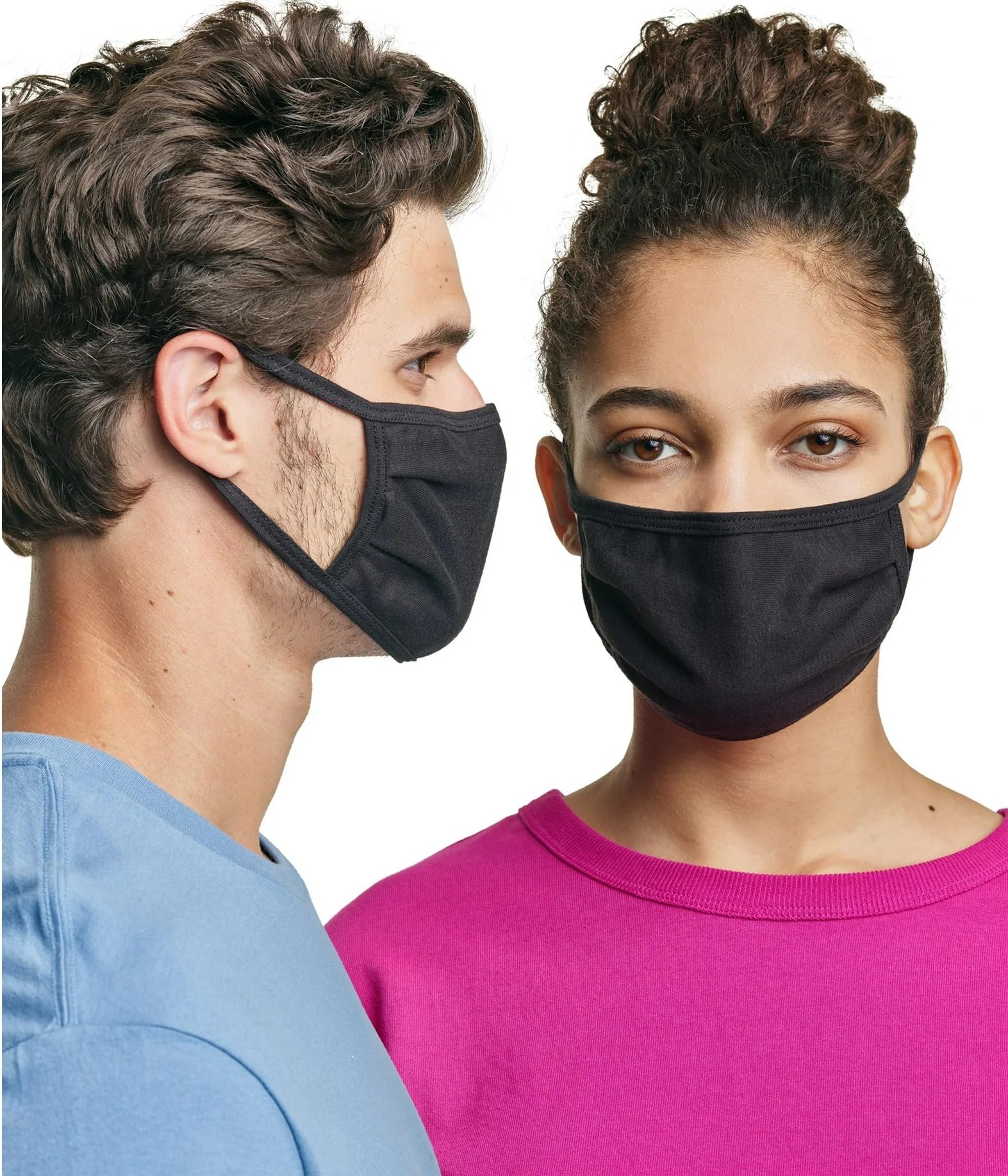 AIRQUEEN [10 Masks] Hane's Men's and Women's Soft 3-Ply 100% Cotton Washable and Reusable Face Masks with Adjustable Nosepiece,One size Fits most.(Black)