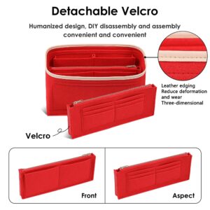 KESOIL Small Purse Organizer insert for Handbags,Small Bag Organizer,Bag Divider,Felt Organizer Insert Compatible with LV Speedy,Onthego,Alma,NeoNoe,Noe,with Zipper Pocket and Bag in Bag (Red, Small)