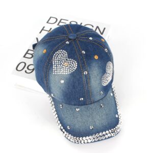 Hoce Fashion Rhinestone Denim Baseball Cap Studded Bling Hat for Women