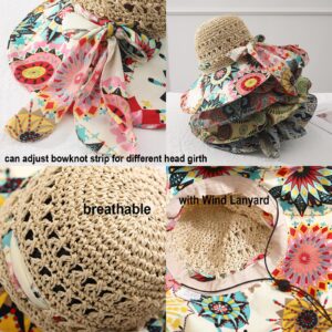 PENINSULA LOVE Summer Anti-UV Wide Brim Beach Hats Women Flower Floppy Foldable Roll up Cap Beige