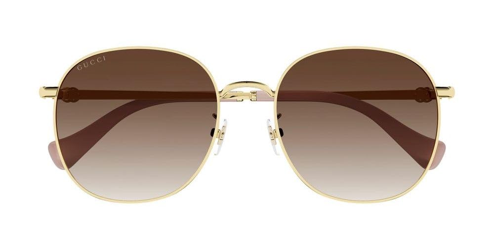 Gucci Women's Mini Running Metal Round Sunglasses, Gold/Gold/Brown, One Size