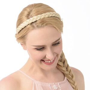 DIGUAN Headband Synthetic Hair Plaited Headband Braid Braided Without Teeth Hair Band Accessories for Women Girl Wide 0.6 Inch (Buttered Toast)