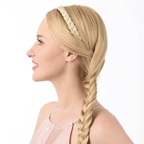 DIGUAN Headband Synthetic Hair Plaited Headband Braid Braided Without Teeth Hair Band Accessories for Women Girl Wide 0.6 Inch (Buttered Toast)