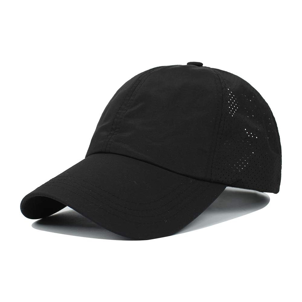 Criss-Cross Ponytail-Baseball-Cap for Women - Summer Adjustable Quick-Dry High-Messy-Bun Dad-Hat Fit for 22" Black