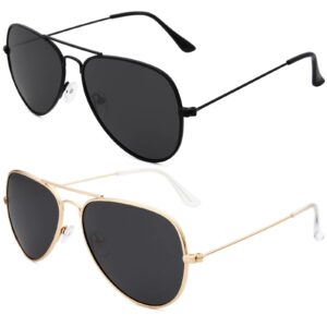 livho sunglasses for men women aviator polarized metal mirror uv 400 lens protection (all black & gold black)