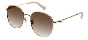 gucci women's mini running metal round sunglasses, gold/gold/brown, one size