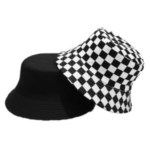 cotton checkered bucket hat summer fashion fisherman beach sun hats for women and men black