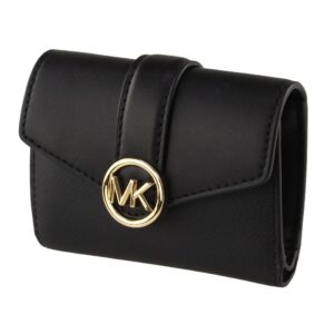 michael kors carmen medium flap wallet (leather, black)