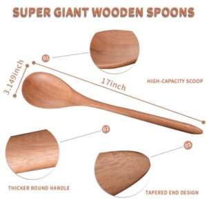 Big Wooden Spoon for Cooking, Large Wood Scoop Utensil, 17-inch Kitchen Serving Scoop for Big Pot, Long Handle Giant Spoon, Heavy Food Service Spoon, Mixing Spoon, Smooth Finish & Comfortable Grip