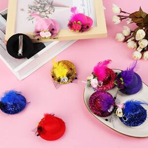 48 Pieces Mini Hat Hair Clip Mini Top Hat Fascinator Decorative for Girls Women Feather Lace Clip Tea Party Hair Accessories