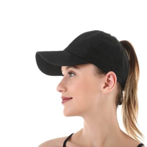 Criss-Cross Ponytail-Baseball-Cap for Women - Summer Adjustable Quick-Dry High-Messy-Bun Dad-Hat Fit for 22" Black