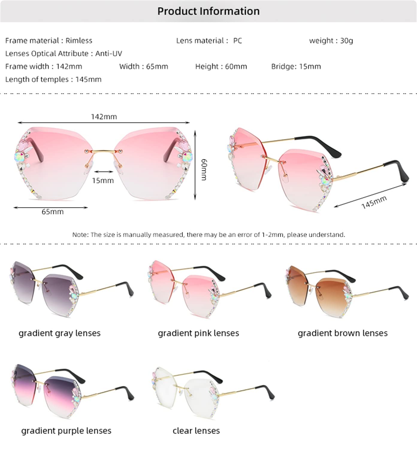 2023 New Woman Sunglasses for Beach Summer with Eyeglass Cases, Sunglasses Womens Trendy, Fashion Woman Rimless Sun Glasses for Beach Summer Outdoor, Anti Glare 100% Sunglasses to Protect Eyes