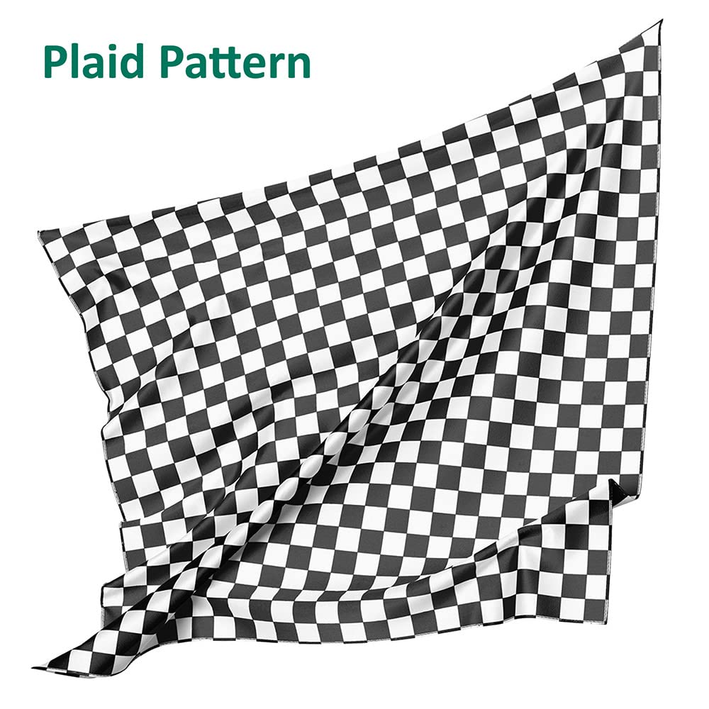 INAINI Black White Checkered Silk Scarf - Checkered Flag Bandana - Checkerboard Neck Scarf - Pure Natural Silk Handkerchief 21" x 21 inch