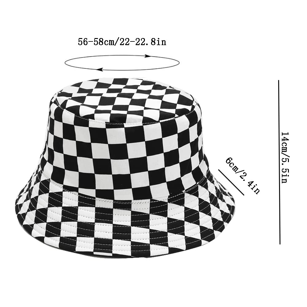 Cotton Checkered Bucket Hat Summer Fashion Fisherman Beach Sun Hats for Women and Men Black