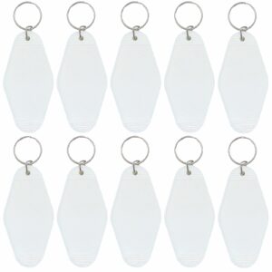 nwsrayu 10pcs blank hotel keychains bulk vintage motel keychain vinyl htv printing keychains diy keychain tags party favors (white)