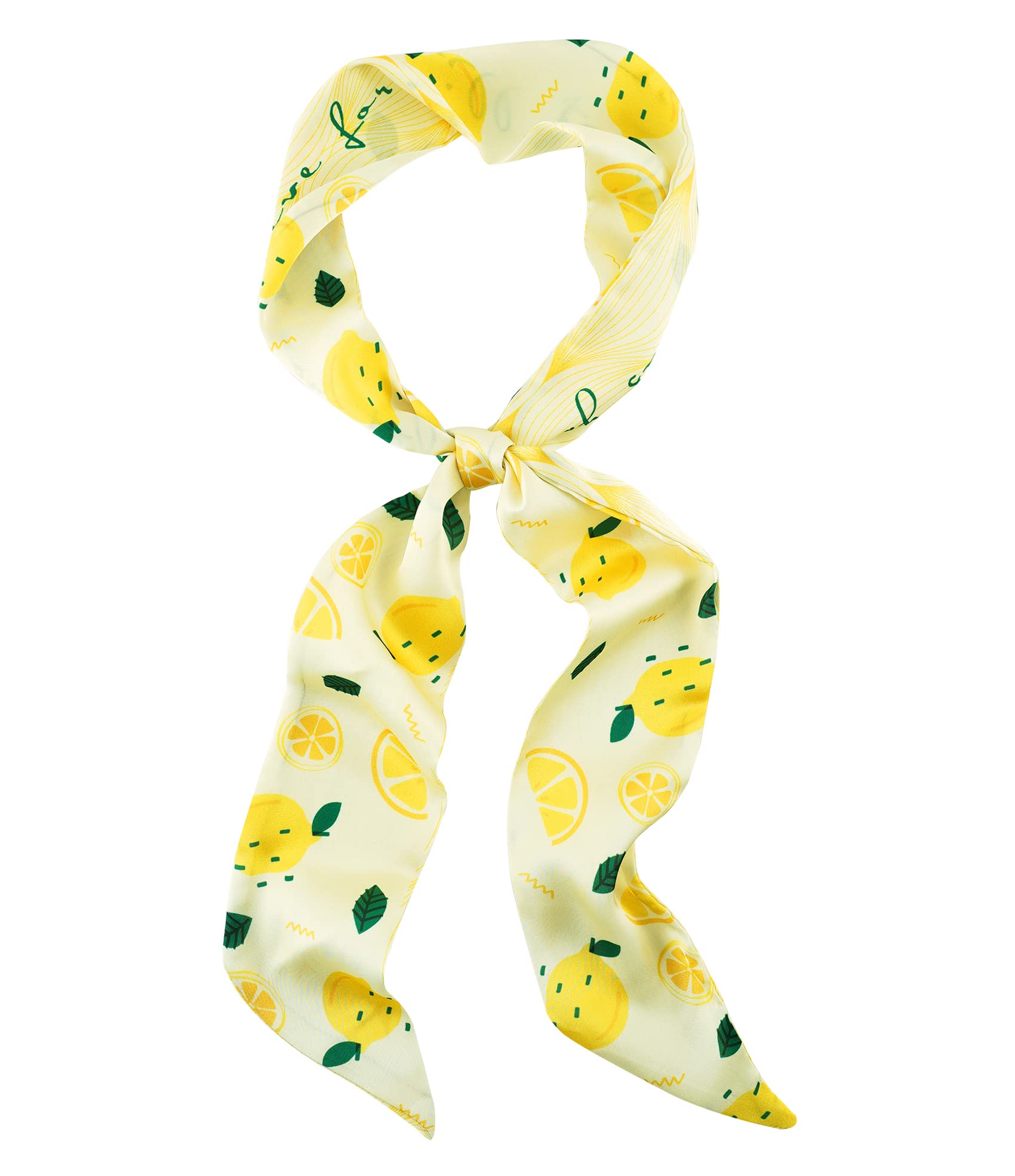 GERINLY Lemon Print Neck Choker Scarf Korea Style Ponytail Scarf for Beach Fresh Handbag Bow Accessory