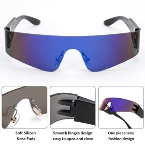 FEISEDY Futuristic Visor Punk Sunglasses Rimless One Piece Goggles Miorred Shades Women Men B2927