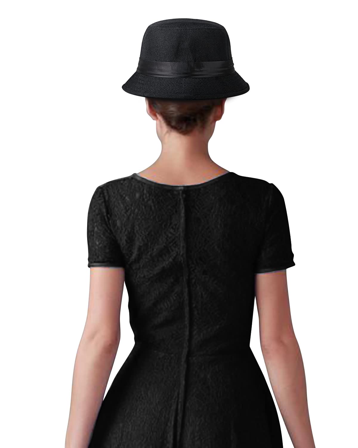 CROWN GUIDE 1920s Gatsby Church Cloche Derby Hats for Women Ladies Bow Bucket Wedding Bowler Hats Tea Party Black