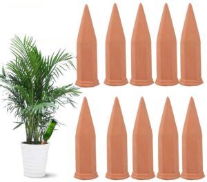 tcamp 10 pack plant watering devices, terracotta plant watering spikes wine bottle automatic plant waterer for vacations, self-watering stakes for indoor outdoor plants