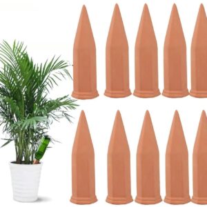 Tcamp 10 Pack Plant Watering Devices, Terracotta Plant Watering Spikes Wine Bottle Automatic Plant Waterer for Vacations, Self-Watering Stakes for Indoor Outdoor Plants