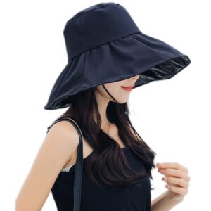 Women Summer Rain Hat UV UPF 50 Sun Protection Wide Brim Hat Sun Hat Foldable Bucket Hat (Black)