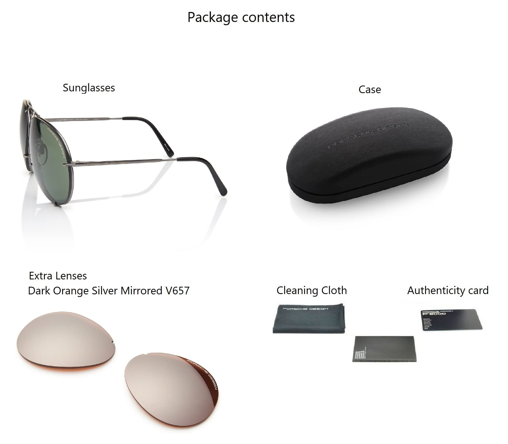 Porsche Design P8478 Iconic Sunglasses (60mm, C - Grey Mat/Lens - Green/Extra Lens - Dark Orange, Silver Mirrored)