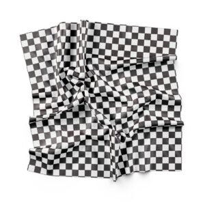 INAINI Black White Checkered Silk Scarf - Checkered Flag Bandana - Checkerboard Neck Scarf - Pure Natural Silk Handkerchief 21" x 21 inch