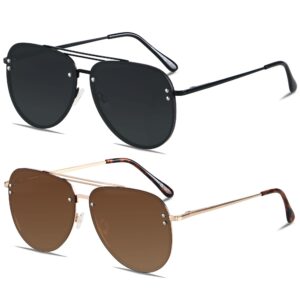 andwood oversized aviator sunglasses for women men big large rimless metal frame with spring hinges sun glasses polarized black brown shades