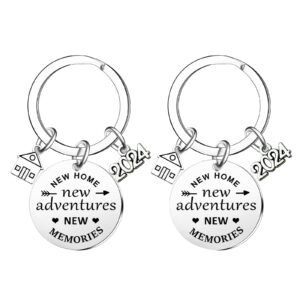 ghloyza 2pcs new home keychain 2024 new adventures keyrings housewarming gifts for new homeowner house keyring (new home)