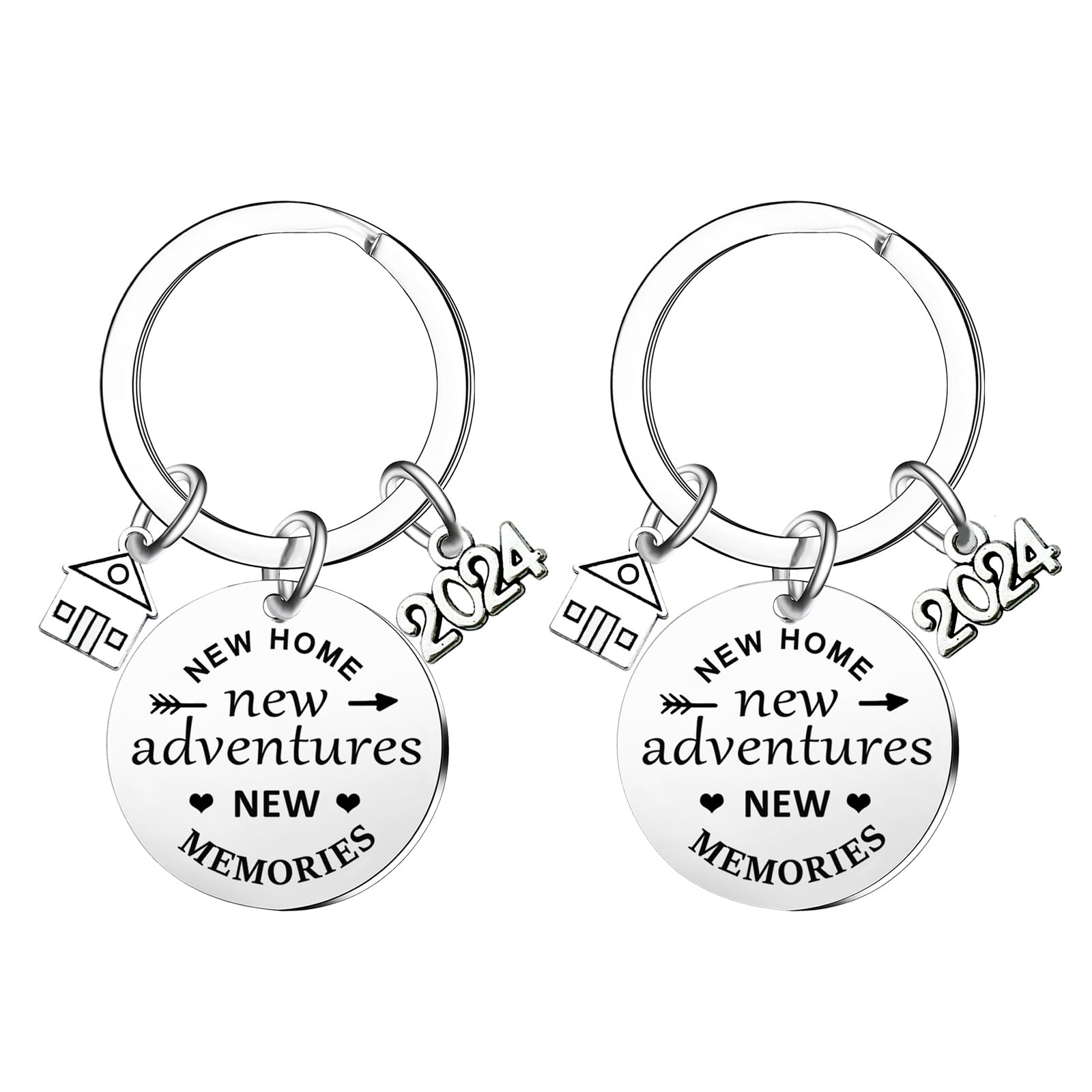 Ghloyza 2Pcs New Home Keychain 2024 New Adventures Keyrings Housewarming Gifts For New Homeowner House Keyring (New Home)