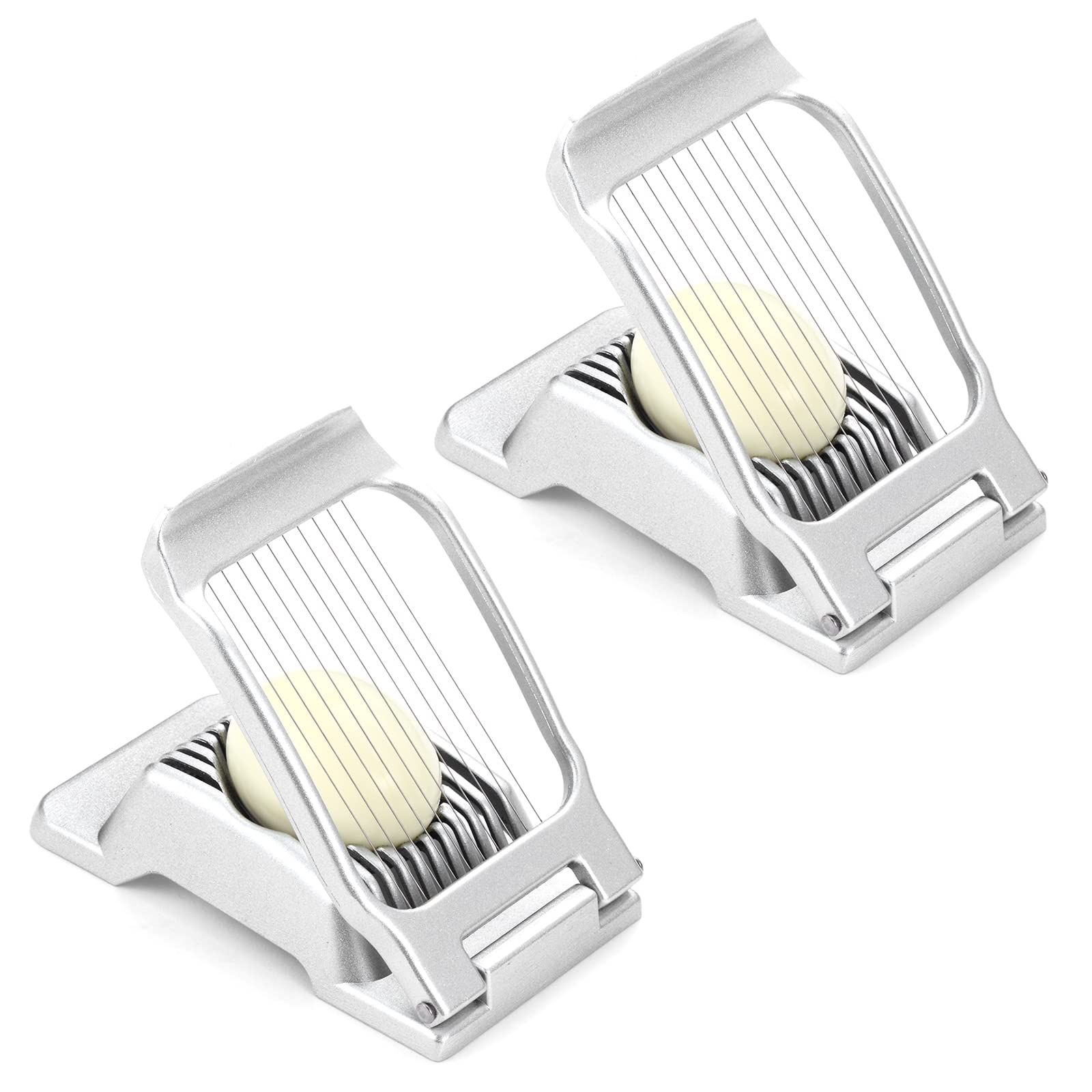 2 Packs Egg Slicer, Stainless Steel Wire Egg Slicer for Hard Boiled Eggs, Heavy Duty Aluminum Base Metal Egg Cutter for Egg Strawberry Soft Fruit & Food, Dishwasher Safe (Silver Color)