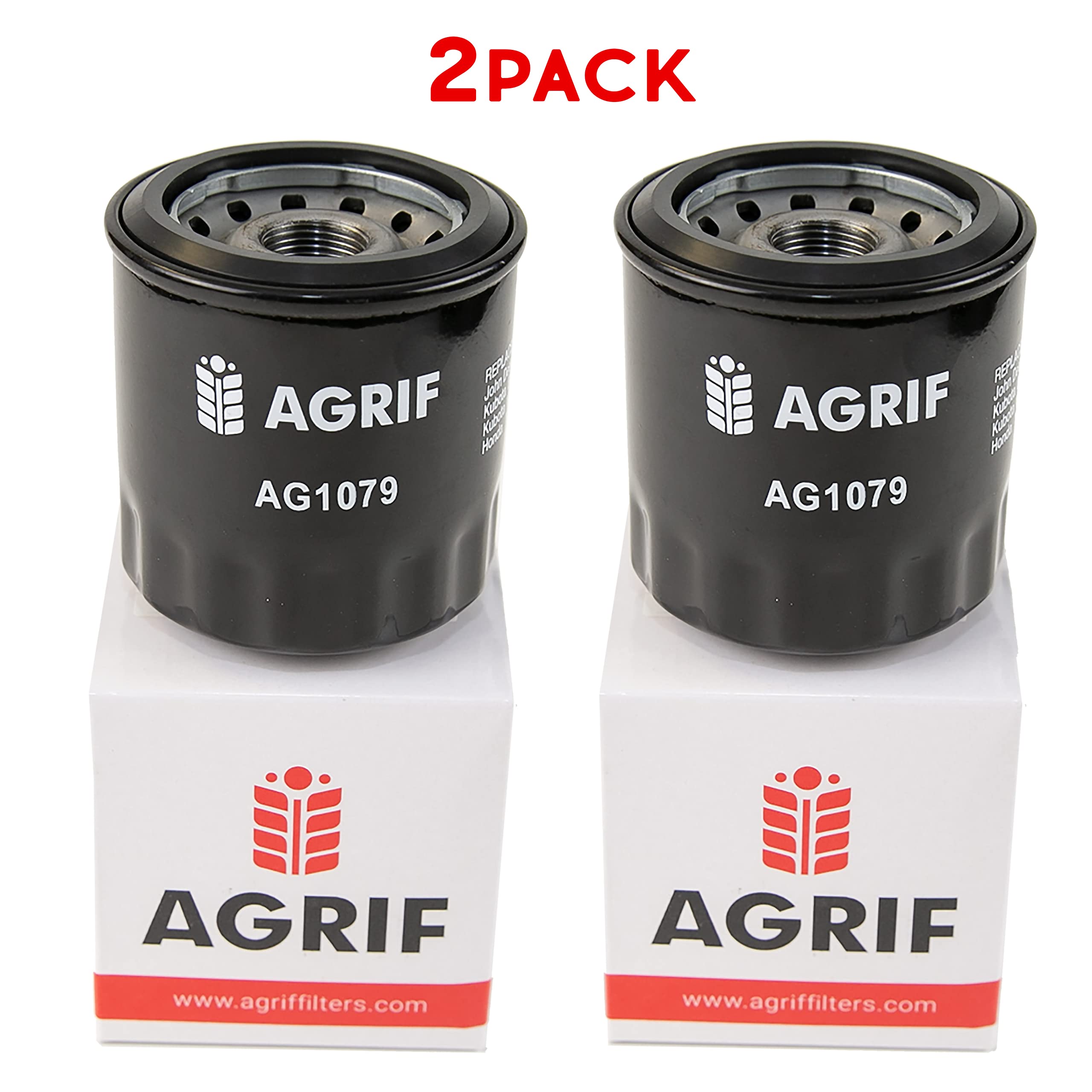 Agrif Replacement Oil Filter 2 pack fits for John Deere M806419 Kubota 30401-37580 Bobcat I.R. 3974113B Kubota HH150-32094 Hustler 785634-100% meets OEM Quality (2-pack) (2)